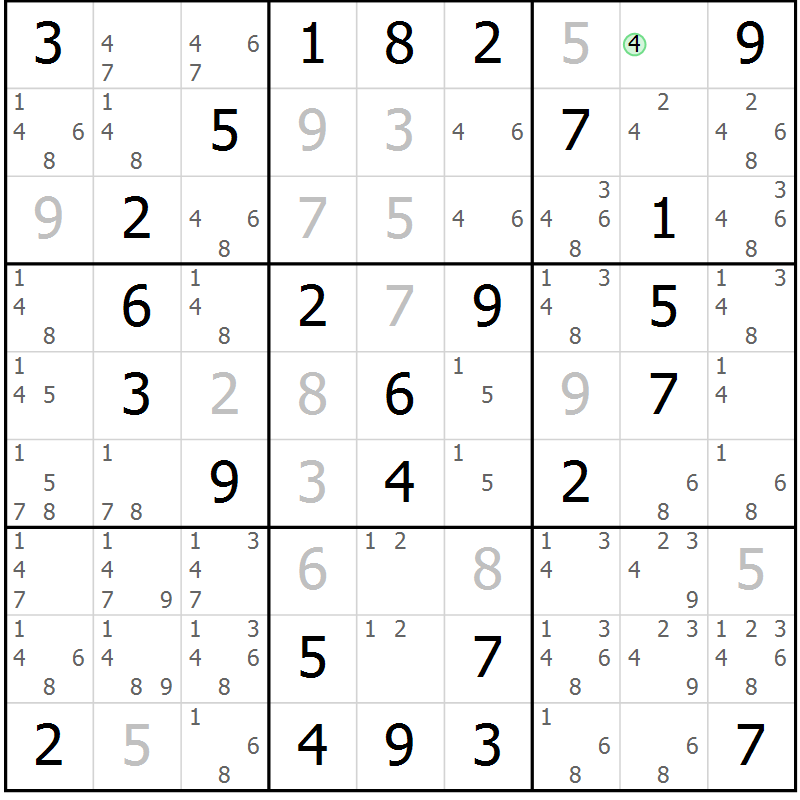Position des candidats pour la solution de la Gr 30 page 33 du magazine de sudoku Virtuose n° 126