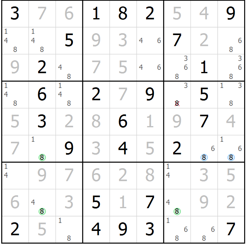 Position des candidats pour la solution de la Gr 30 page 33 du magazine de sudoku Virtuose n° 126