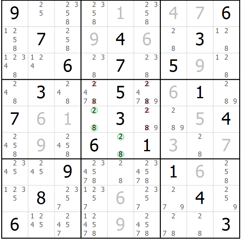 Position des candidats pour la solution de la Gr 32 page 35 du magazine de sudoku Virtuose n° 126