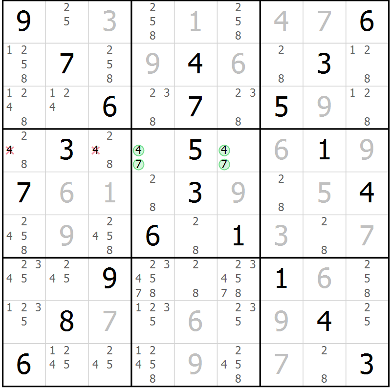 Position des candidats pour la solution de la Gr 32 page 35 du magazine de sudoku Virtuose n° 126