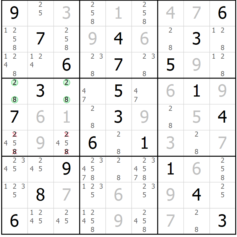 Position des candidats pour la solution de la Gr 32 page 35 du magazine de sudoku Virtuose n° 126