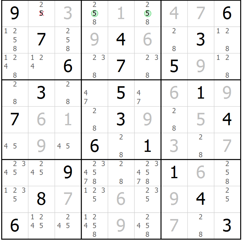 Position des candidats pour la solution de la Gr 32 page 35 du magazine de sudoku Virtuose n° 126