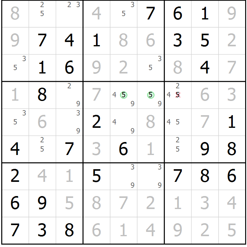Position des candidats pour la solution de la Gr 33 page 36 du magazine de sudoku Virtuose n° 126
