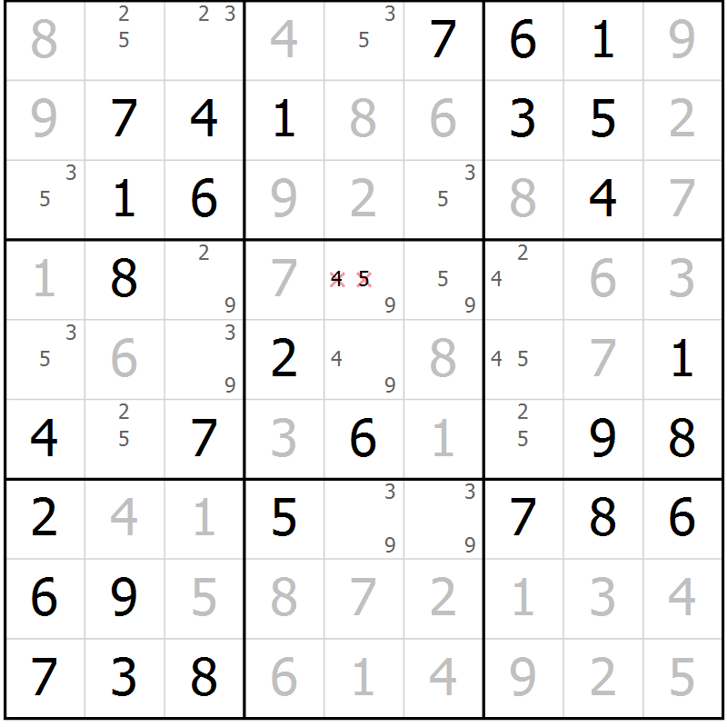 Position des candidats pour la solution de la Gr 33 page 36 du magazine de sudoku Virtuose n° 126