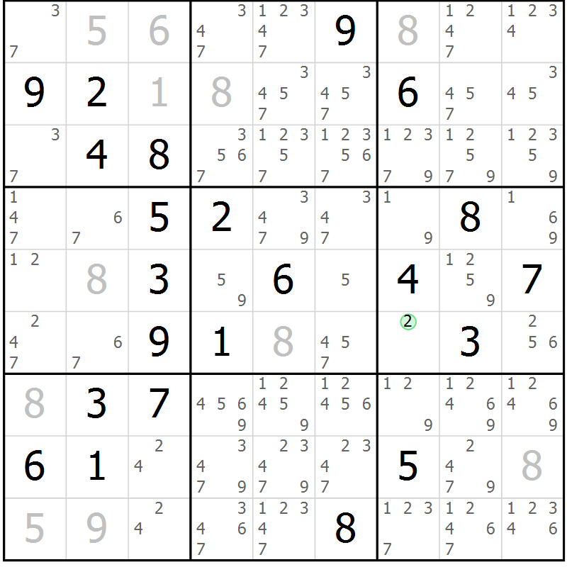 Position des candidats pour la solution de la Gr 34 page 37 du magazine de sudoku Virtuose n° 126