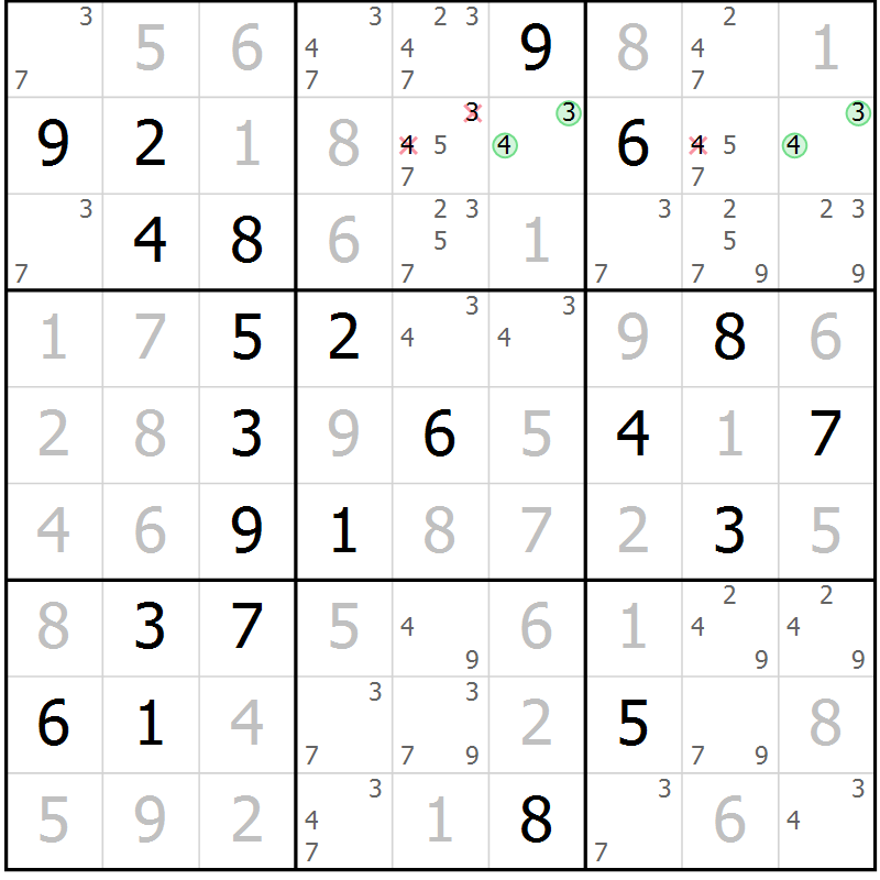 Position des candidats pour la solution de la Gr 34 page 37 du magazine de sudoku Virtuose n° 126