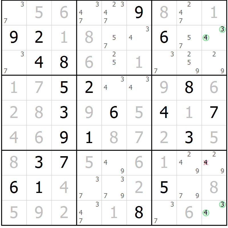 Position des candidats pour la solution de la Gr 34 page 37 du magazine de sudoku Virtuose n° 126