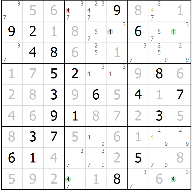 Position des candidats pour la solution de la Gr 34 page 37 du magazine de sudoku Virtuose n° 126