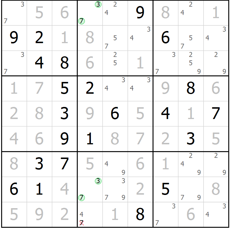 Position des candidats pour la solution de la Gr 34 page 37 du magazine de sudoku Virtuose n° 126