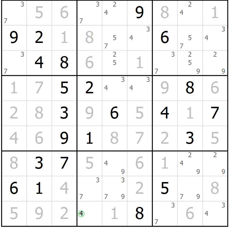 Position des candidats pour la solution de la Gr 34 page 37 du magazine de sudoku Virtuose n° 126