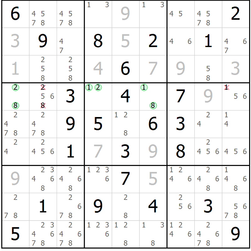 Position des candidats pour la solution de la Gr 35 page 38 du magazine de sudoku Virtuose n° 126