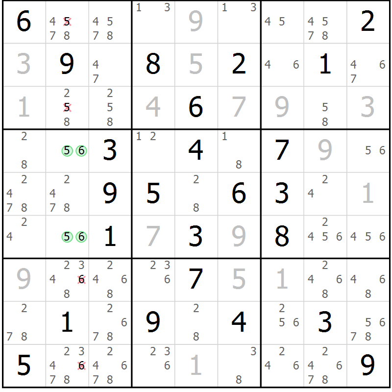 Position des candidats pour la solution de la Gr 35 page 38 du magazine de sudoku Virtuose n° 126