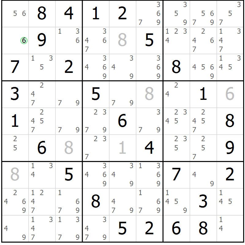Position des candidats pour la solution de la Gr 36 page 39 du magazine de sudoku Virtuose n° 126