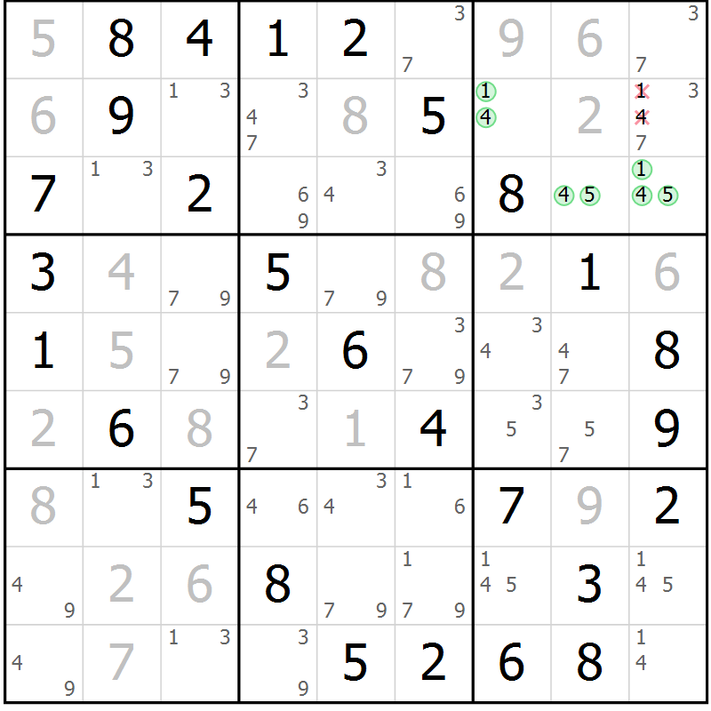 Position des candidats pour la solution de la Gr 36 page 39 du magazine de sudoku Virtuose n° 126