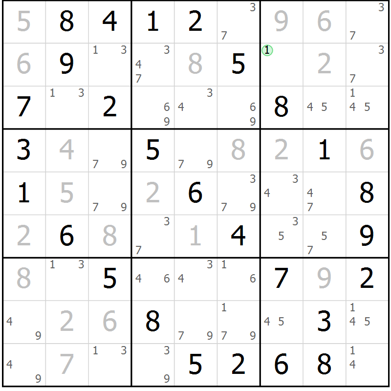 Position des candidats pour la solution de la Gr 36 page 39 du magazine de sudoku Virtuose n° 126