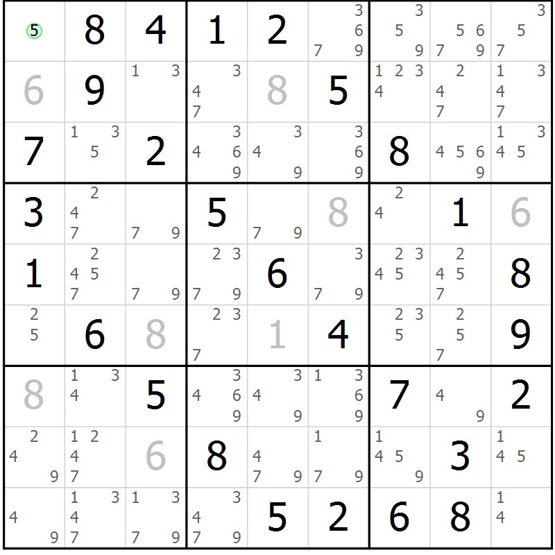 Position des candidats pour la solution de la Gr 36 page 39 du magazine de sudoku Virtuose n° 126