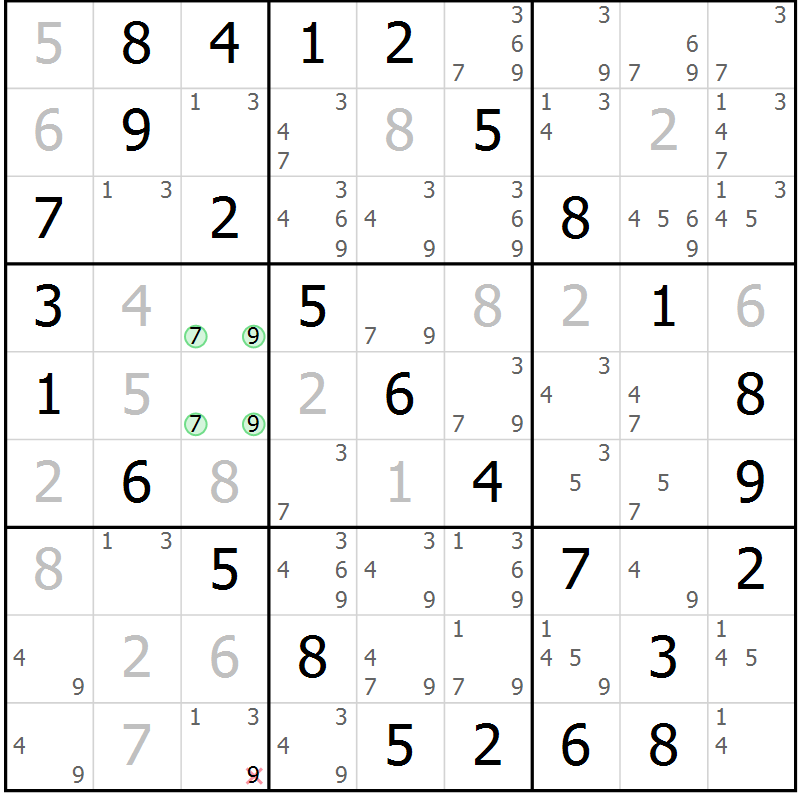 Position des candidats pour la solution de la Gr 36 page 39 du magazine de sudoku Virtuose n° 126