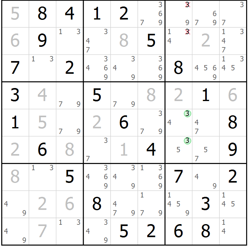Position des candidats pour la solution de la Gr 36 page 39 du magazine de sudoku Virtuose n° 126