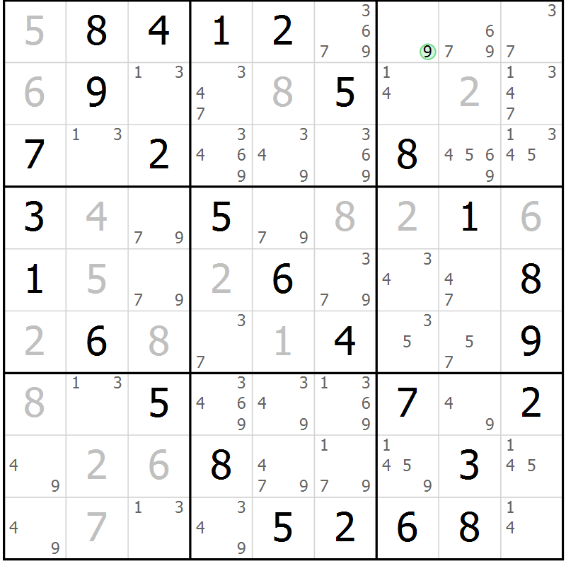 Position des candidats pour la solution de la Gr 36 page 39 du magazine de sudoku Virtuose n° 126