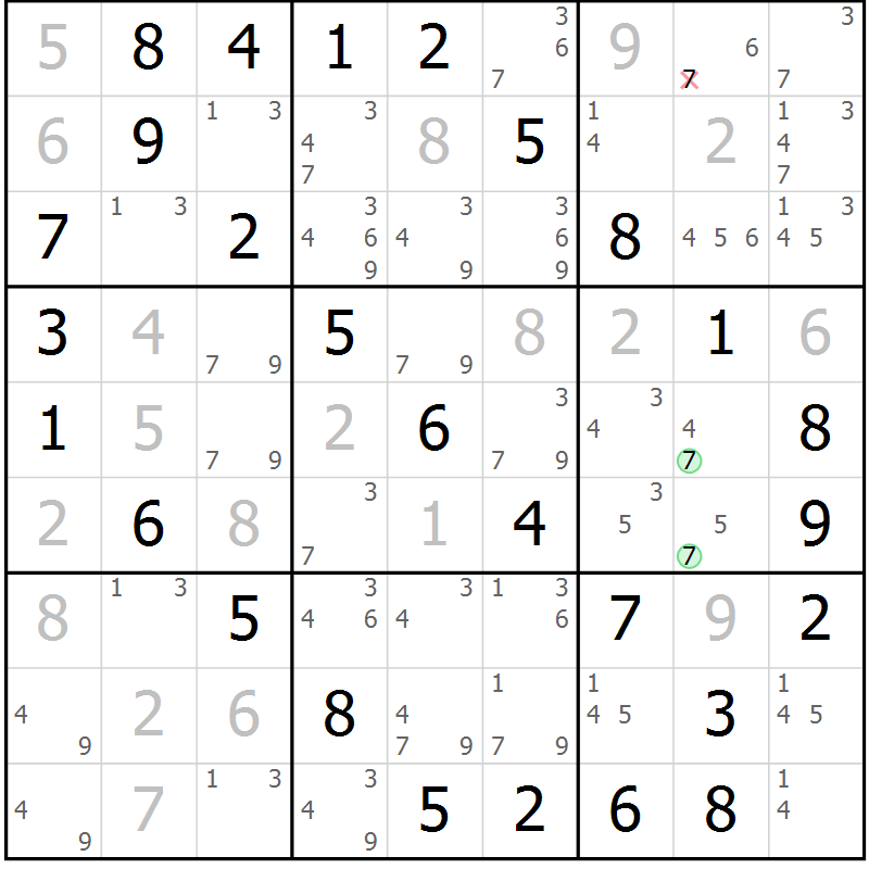 Position des candidats pour la solution de la Gr 36 page 39 du magazine de sudoku Virtuose n° 126