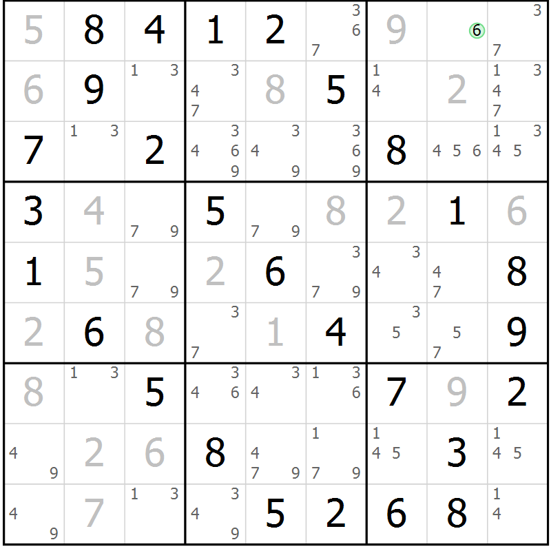 Position des candidats pour la solution de la Gr 36 page 39 du magazine de sudoku Virtuose n° 126
