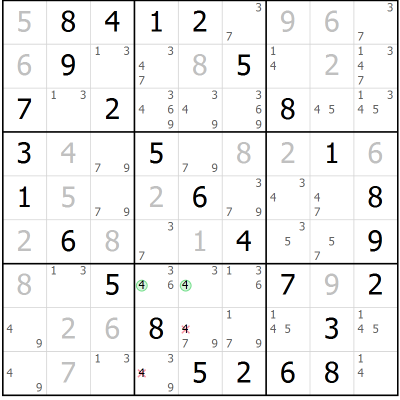 Position des candidats pour la solution de la Gr 36 page 39 du magazine de sudoku Virtuose n° 126