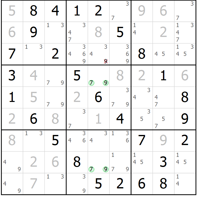 Position des candidats pour la solution de la Gr 36 page 39 du magazine de sudoku Virtuose n° 126