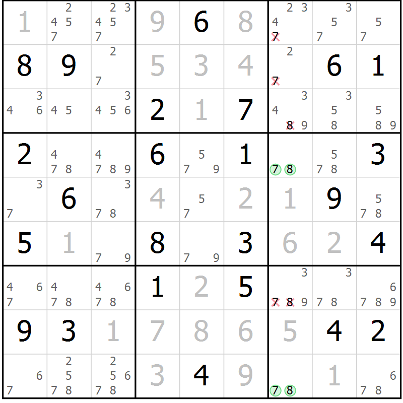 Position des candidats pour la solution de la Gr 38 page 41 du magazine de sudoku Virtuose n° 126