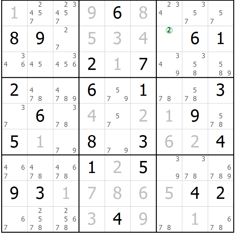 Position des candidats pour la solution de la Gr 38 page 41 du magazine de sudoku Virtuose n° 126
