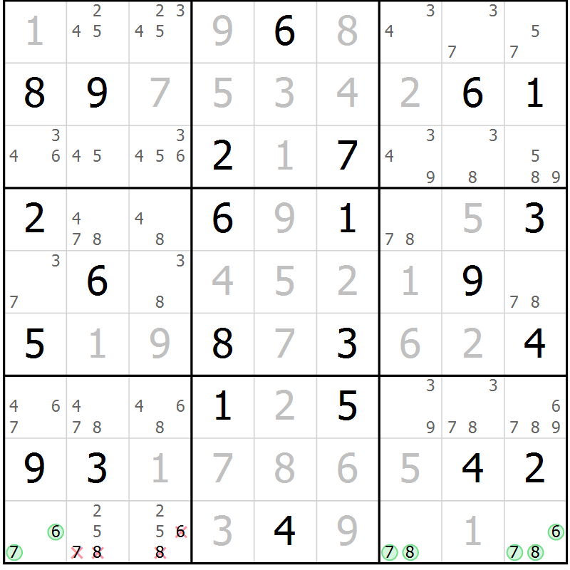 Position des candidats pour la solution de la Gr 38 page 41 du magazine de sudoku Virtuose n° 126