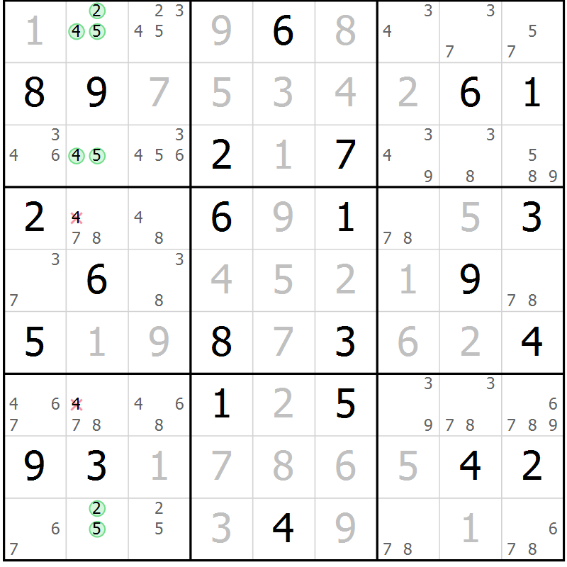 Position des candidats pour la solution de la Gr 38 page 41 du magazine de sudoku Virtuose n° 126
