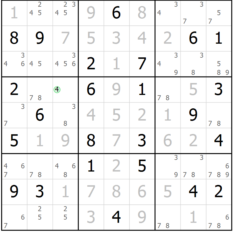 Position des candidats pour la solution de la Gr 38 page 41 du magazine de sudoku Virtuose n° 126