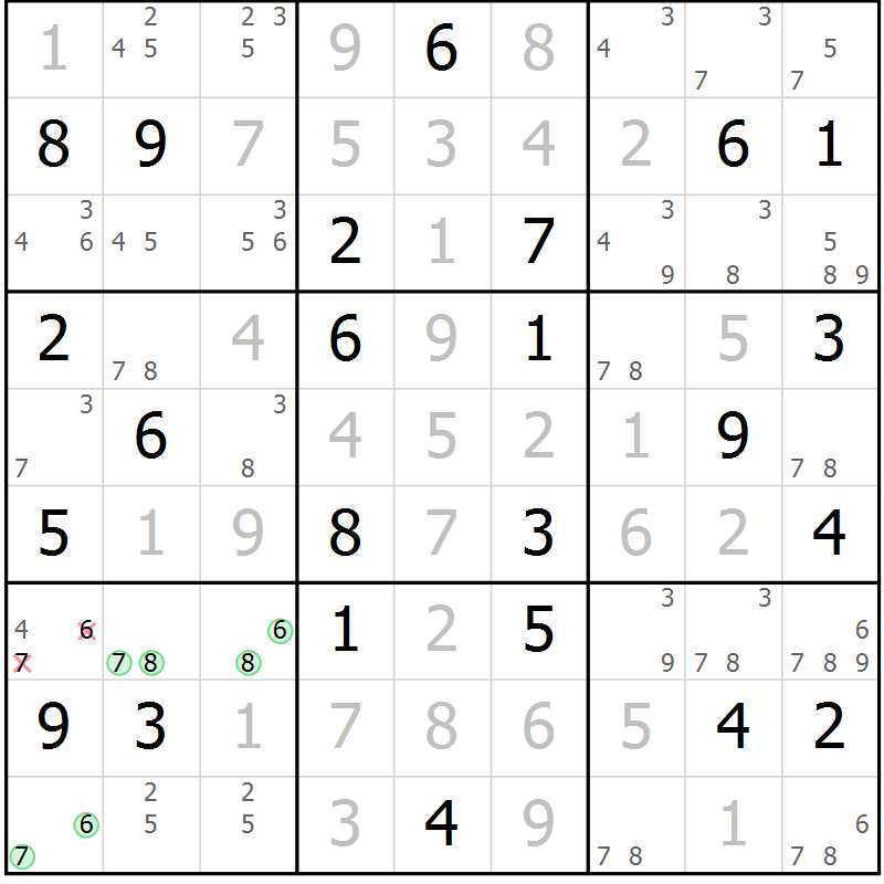 Position des candidats pour la solution de la Gr 38 page 41 du magazine de sudoku Virtuose n° 126
