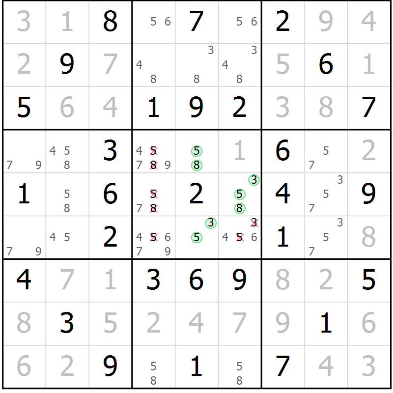 Position des candidats pour la solution de la Gr 39 page 42 du magazine de sudoku Virtuose n° 126