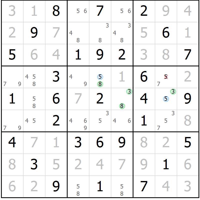 Position des candidats pour la solution de la Gr 39 page 42 du magazine de sudoku Virtuose n° 126