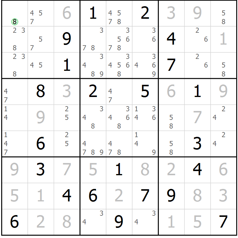Position des candidats pour la solution de la Gr 4 page 7 du magazine de sudoku Virtuose n° 126