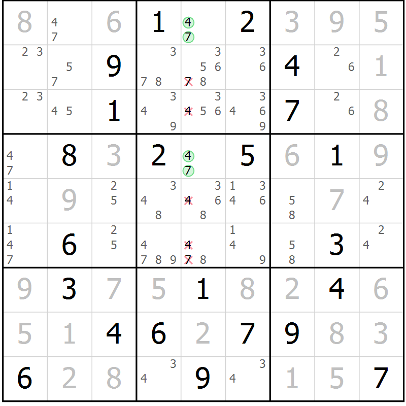 Position des candidats pour la solution de la Gr 4 page 7 du magazine de sudoku Virtuose n° 126