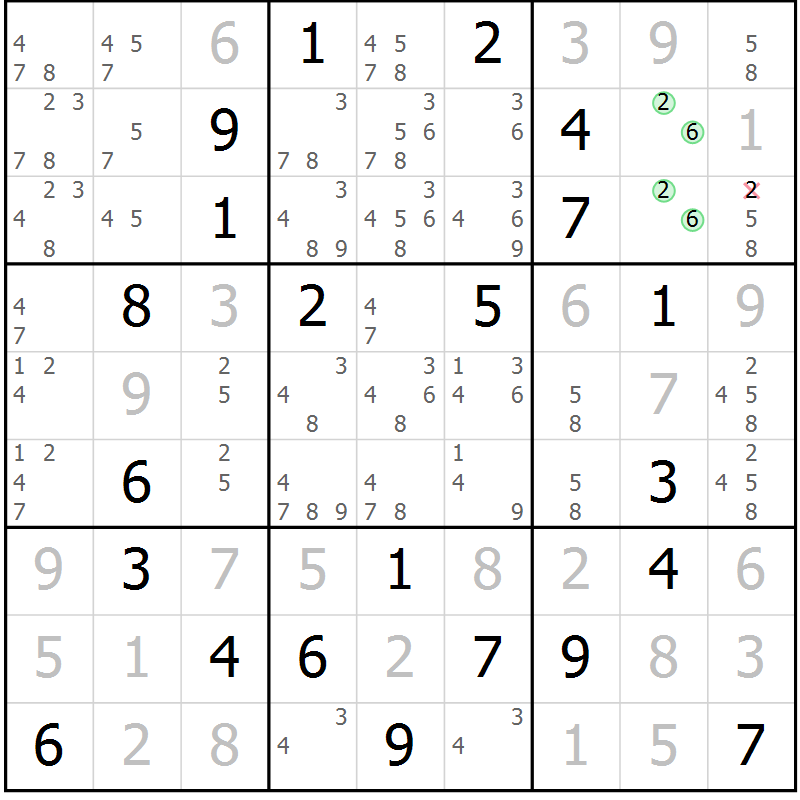 Position des candidats pour la solution de la Gr 4 page 7 du magazine de sudoku Virtuose n° 126