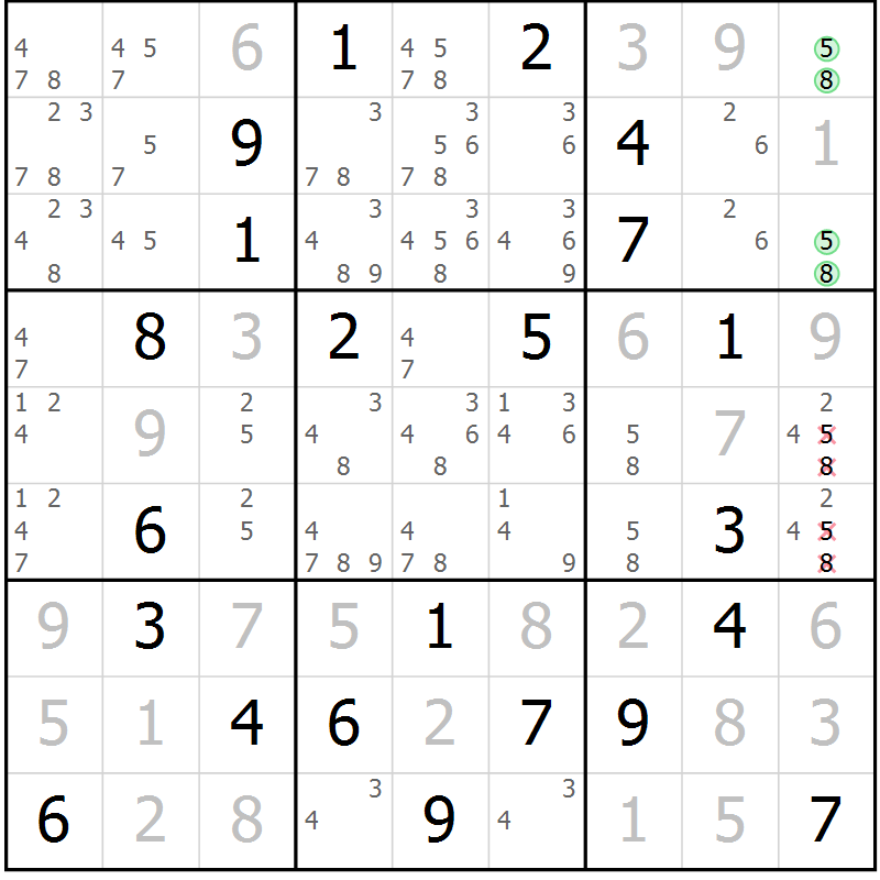 Position des candidats pour la solution de la Gr 4 page 7 du magazine de sudoku Virtuose n° 126
