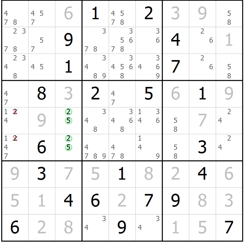 Position des candidats pour la solution de la Gr 4 page 7 du magazine de sudoku Virtuose n° 126