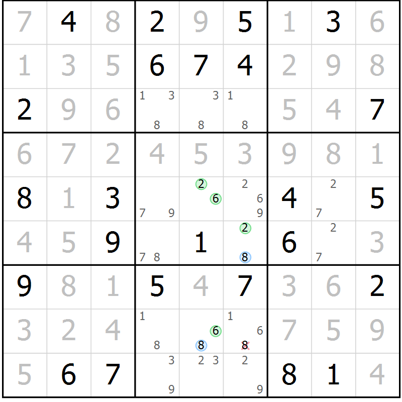 Position des candidats pour la solution de la Gr 40 page 43 du magazine de sudoku Virtuose n° 126