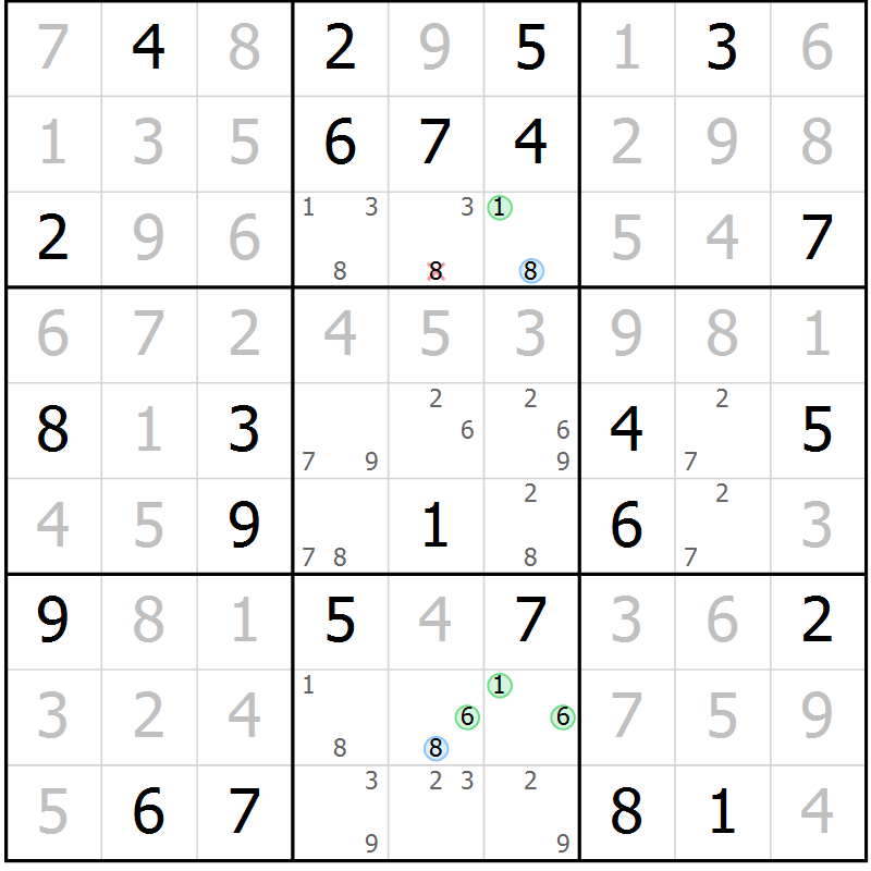 Position des candidats pour la solution de la Gr 40 page 43 du magazine de sudoku Virtuose n° 126
