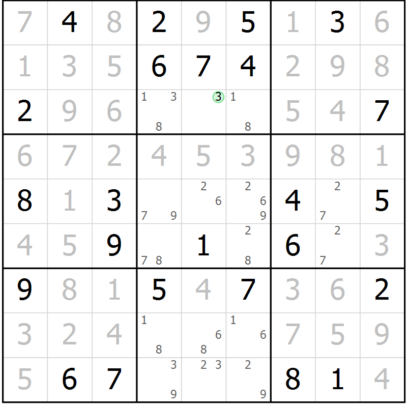 Position des candidats pour la solution de la Gr 40 page 43 du magazine de sudoku Virtuose n° 126
