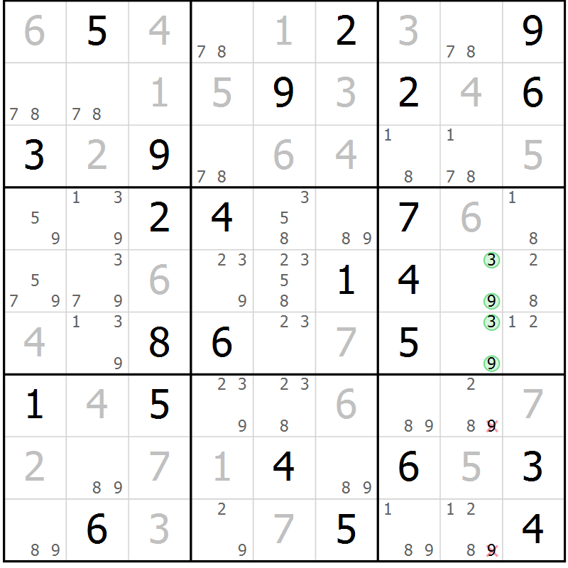 Position des candidats pour la solution de la Gr 42 page 45 du magazine de sudoku Virtuose n° 126
