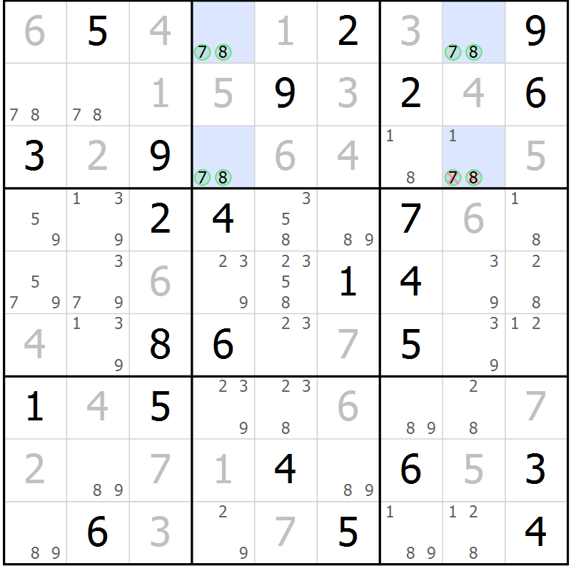 Position des candidats pour la solution de la Gr 42 page 45 du magazine de sudoku Virtuose n° 126