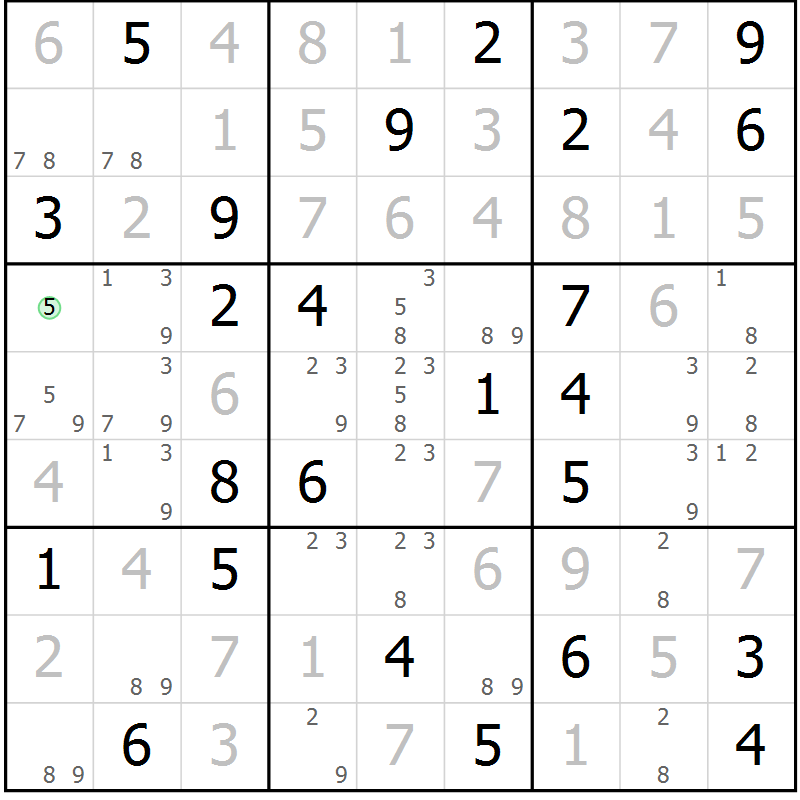 Position des candidats pour la solution de la Gr 42 page 45 du magazine de sudoku Virtuose n° 126