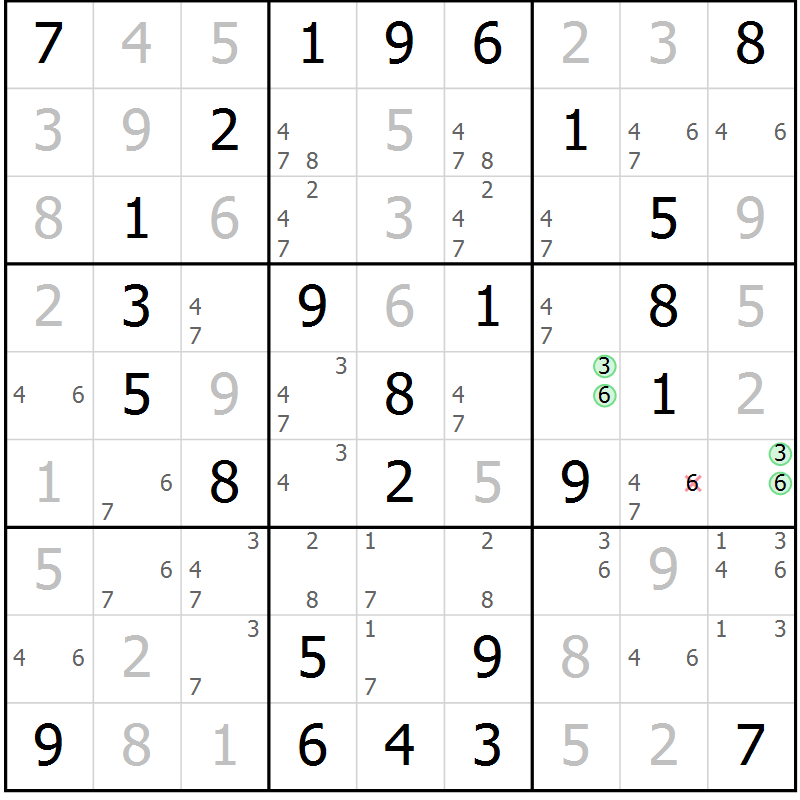 Position des candidats pour la solution de la Gr 43 page 46 du magazine de sudoku Virtuose n° 126