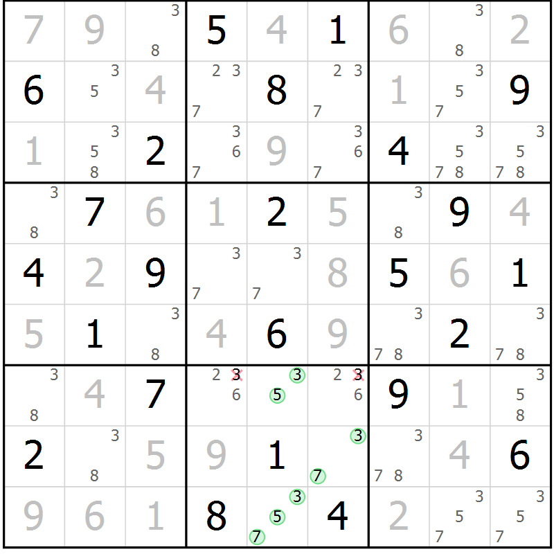 Position des candidats pour la solution de la Gr 44 page 47 du magazine de sudoku Virtuose n° 126