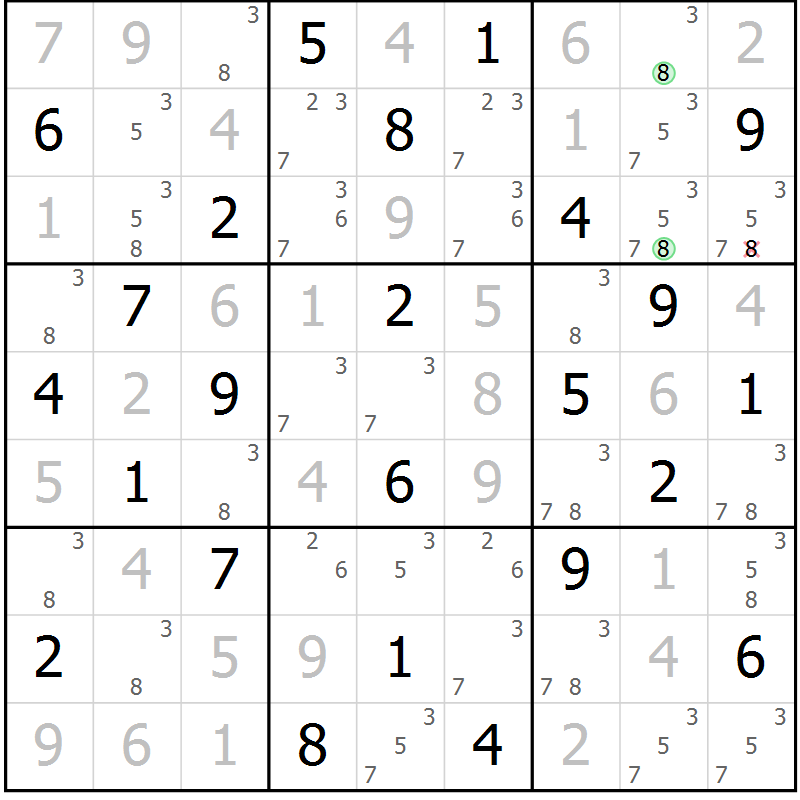 Position des candidats pour la solution de la Gr 44 page 47 du magazine de sudoku Virtuose n° 126