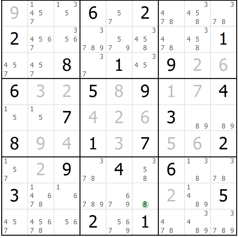 Position des candidats pour la solution de la Gr 45 page 48 du magazine de sudoku Virtuose n° 126
